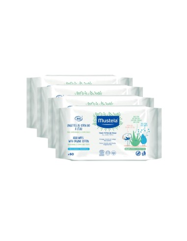 Mustela Pack Water Wipes with Bio Cotton 4x60 Units