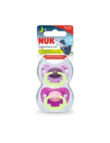 NUK Signature Night Silicone Soother 6-18m x2