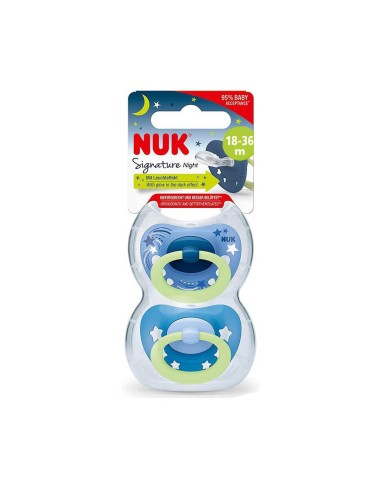 NUK Signature Night Silicone Soother 18-36m x2