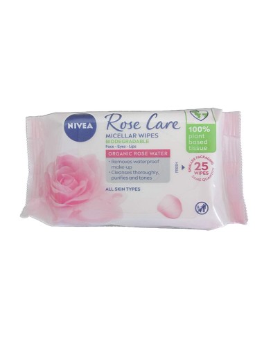Nivea Rose Care Micellar Wipes with Organic Rose Water 25 Units