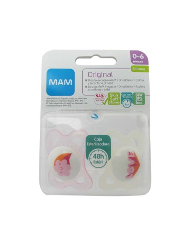 Mam Original Silicone Soother 0-6m Pink 2 Units